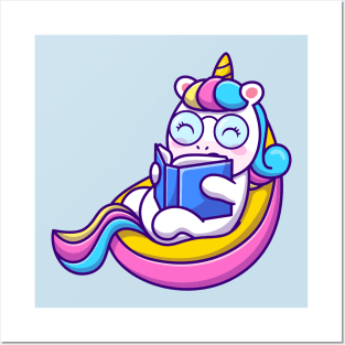 Cute Unicorn Reading Book Posters and Art